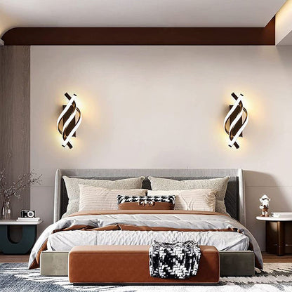 Spiral LED Wall Sconce Sculptural Metal 3CCT Hardwired Bedroom Hallway Black White