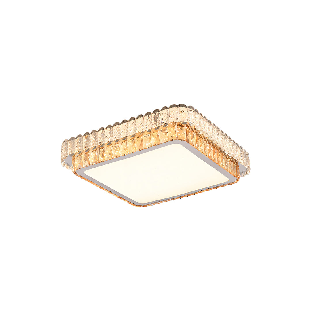 Round, Square, and Rectangle Crystal Trim Flush Mount in Chrome Stainless Steel with 3-Step Colour Temperature in Six Sizes