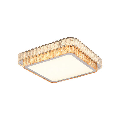 Round, Square, and Rectangle Crystal Trim Flush Mount in Chrome Stainless Steel with 3-Step Colour Temperature in Six Sizes