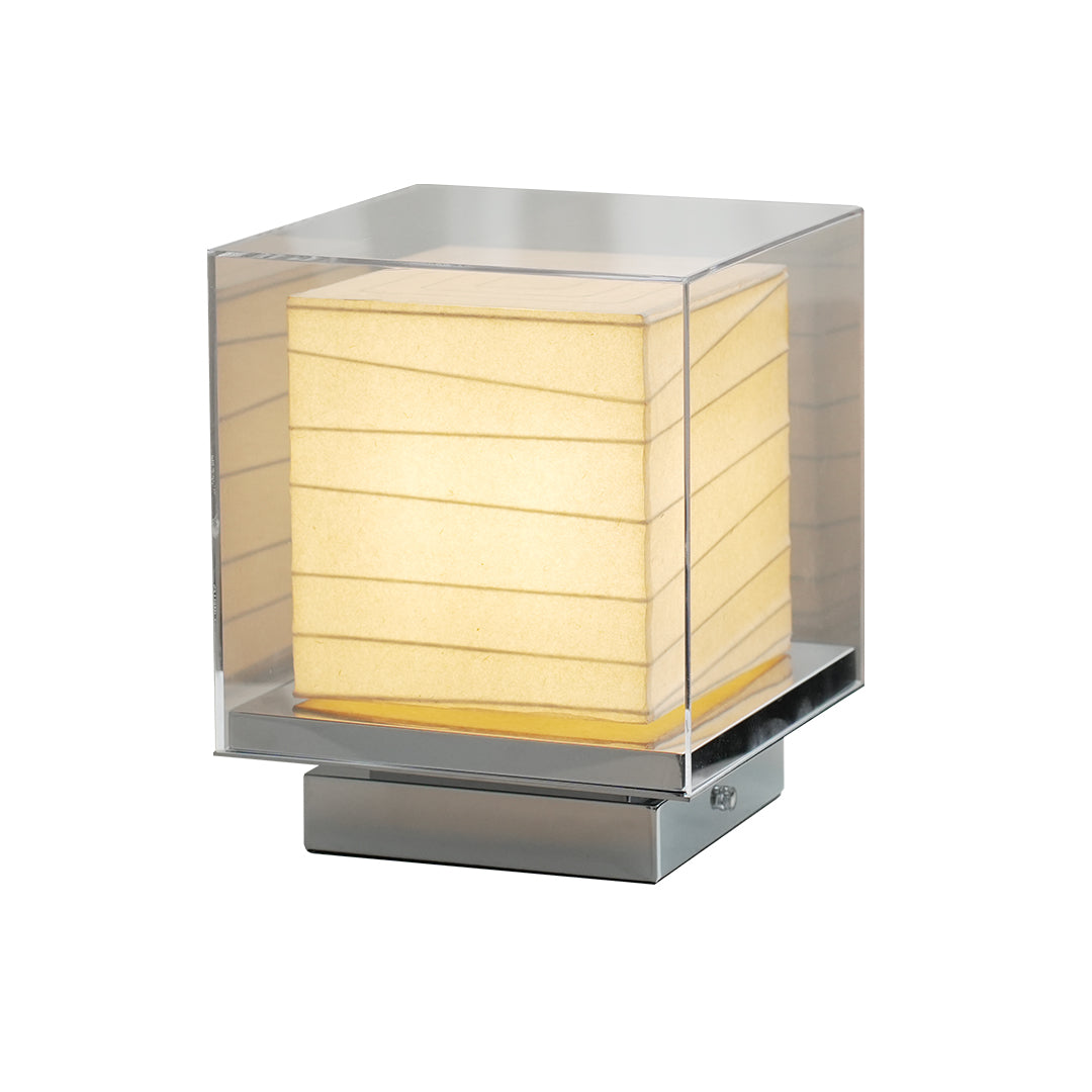 Japanese Cotton Paper Table Lamp Wabi-Sabi Zen Chrome Frame Acrylic Diffuser Warm LED 5W 9.65 Inch