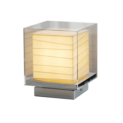 Japanese Cotton Paper Table Lamp Wabi-Sabi Zen Chrome Frame Acrylic Diffuser Warm LED 5W 9.65 Inch
