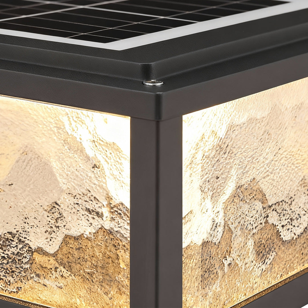 Square Ribbed Glass Outdoor Pillar Light Black Die-Cast Aluminum Solar or Hardwired 4 Sizes Pier Mount