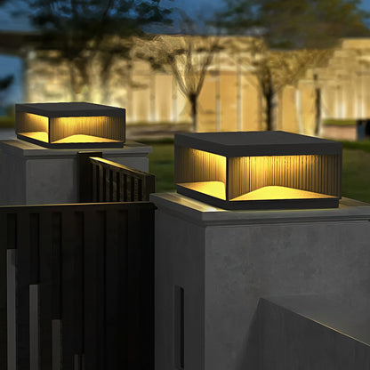 Modern Stripe Stainless Steel Tempered Glass Outdoor Pillar Light Black Solar or Hardwired IP65 10 Hour 5 Sizes