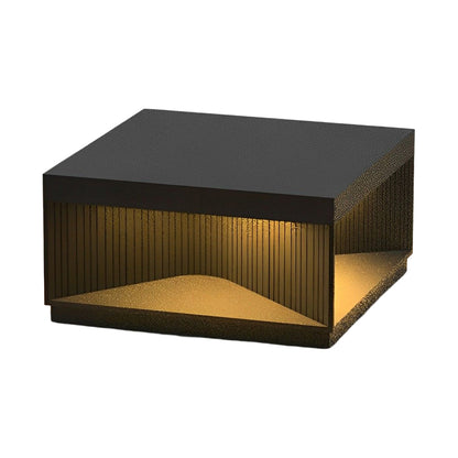 Modern Stripe Stainless Steel Tempered Glass Outdoor Pillar Light Black Solar or Hardwired IP65 10 Hour 5 Sizes