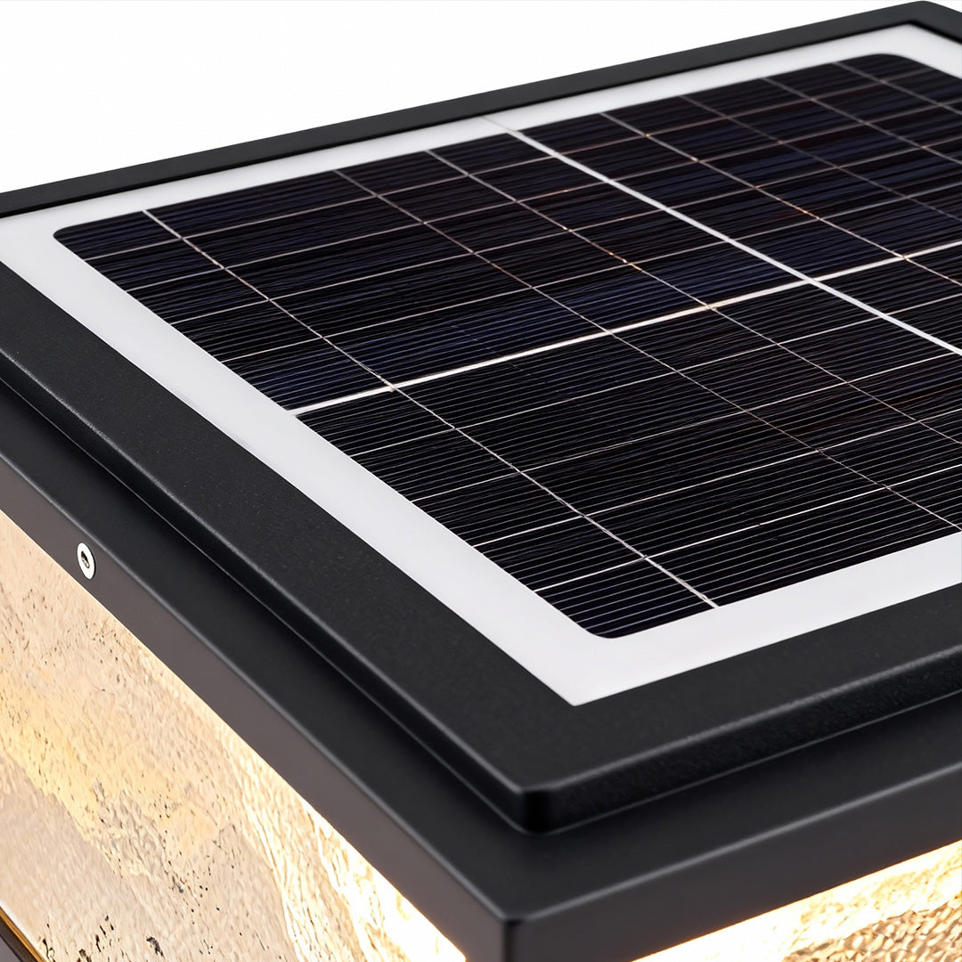 Square Ribbed Glass Outdoor Pillar Light Black Die-Cast Aluminum Solar or Hardwired 4 Sizes Pier Mount