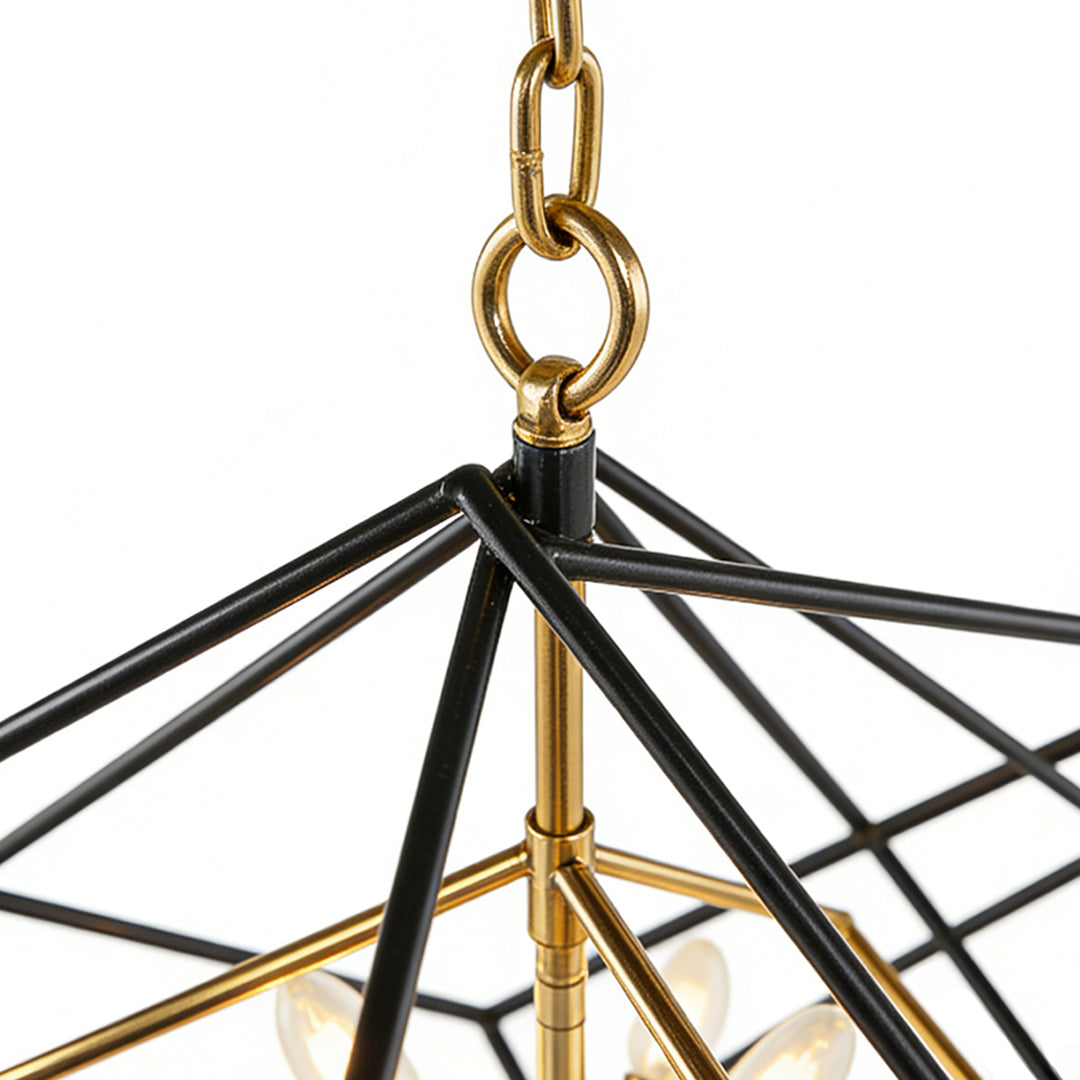 Square Geometric Pendant Light Industrial Black Gold Dual-Color Iron Frame E12 4-Light Dining Room Entryway 26 Inch