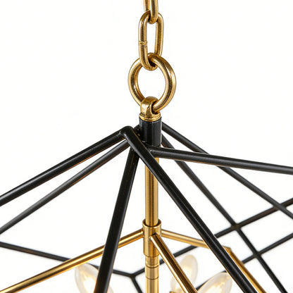 Square Geometric Pendant Light Industrial Black Gold Dual-Color Iron Frame E12 4-Light Dining Room Entryway 26 Inch