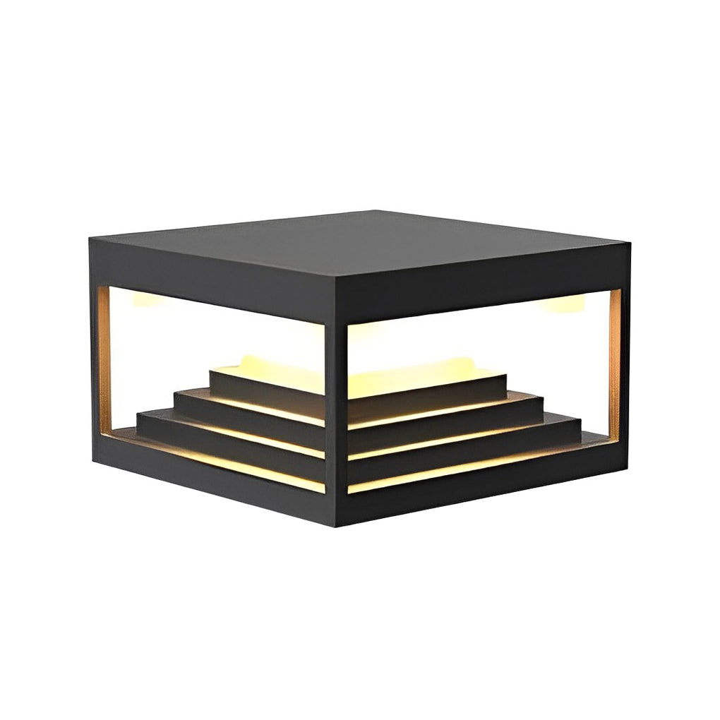 Modern Stepped Stainless Steel Outdoor Pillar Light Black Solar or Hardwired IP65 360 Degree 3 Sizes Garden Gate