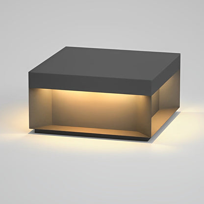 Industrial Square Stainless Steel Tempered Glass Outdoor Pillar Light Black IP65 Solar or Hardwired 5 Sizes Deck Post