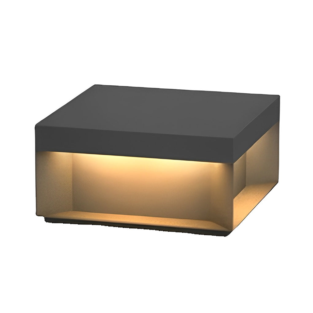 Industrial Square Stainless Steel Tempered Glass Outdoor Pillar Light Black IP65 Solar or Hardwired 5 Sizes Deck Post