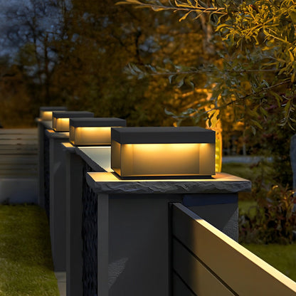 Industrial Square Stainless Steel Tempered Glass Outdoor Pillar Light Black IP65 Solar or Hardwired 5 Sizes Deck Post