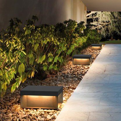 Industrial Square Stainless Steel Tempered Glass Outdoor Pillar Light Black IP65 Solar or Hardwired 5 Sizes Deck Post