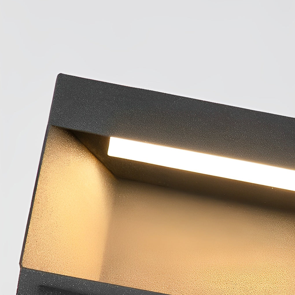 Industrial Square Stainless Steel Tempered Glass Outdoor Pillar Light Black IP65 Solar or Hardwired 5 Sizes Deck Post