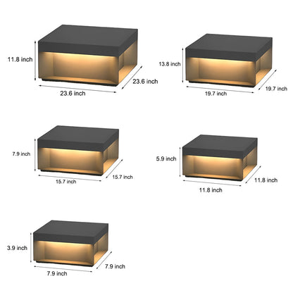 Industrial Square Stainless Steel Tempered Glass Outdoor Pillar Light Black IP65 Solar or Hardwired 5 Sizes Deck Post