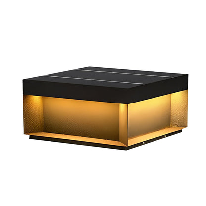 Industrial Square Stainless Steel Tempered Glass Outdoor Pillar Light Black IP65 Solar or Hardwired 5 Sizes Deck Post