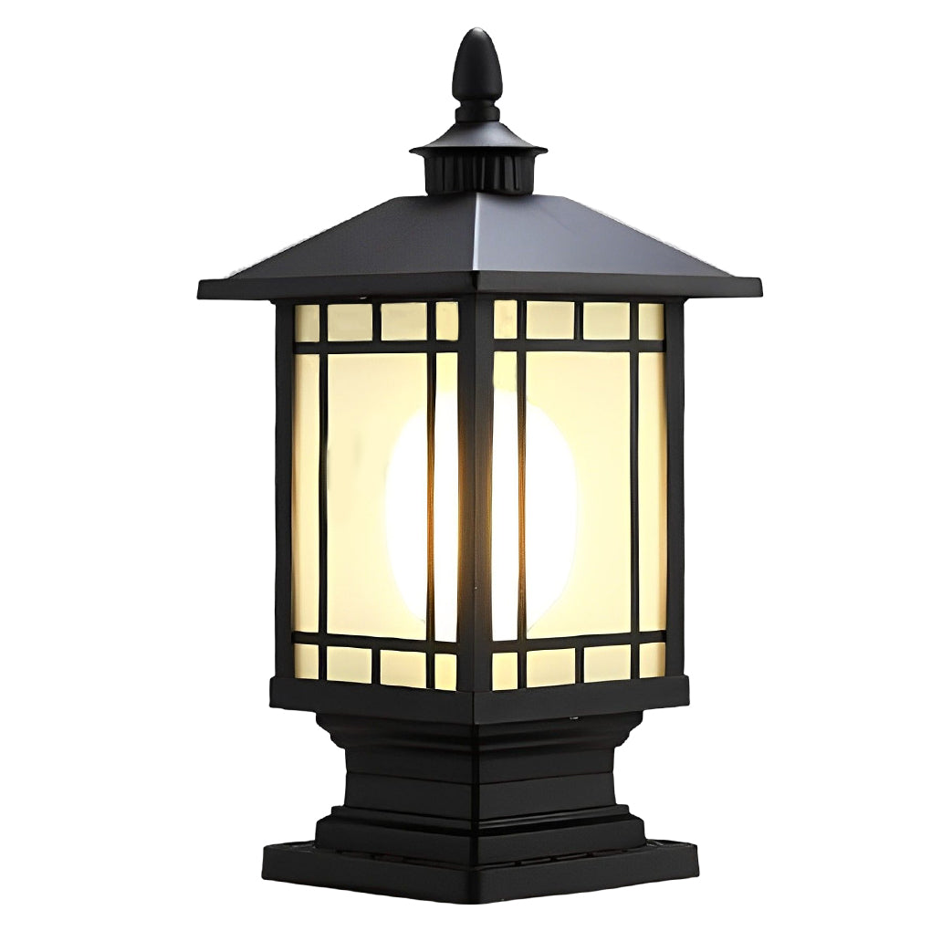 Retro Die-Cast Aluminum Frosted Glass Outdoor Pillar Light Black or Bronze 3 Grid Styles IP55 Hardwired E27