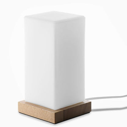 Nordic Cube Wood Frosted Glass Table Lamp Touch Remote Three Colour Temps G9 USB