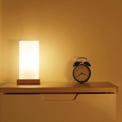 Nordic Cube Wood Frosted Glass Table Lamp Touch Remote Three Colour Temps G9 USB