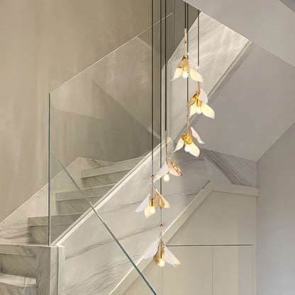 Staircase Chandelier Ceramic Flower Gold Iron E27 Vintage 4-30 Head Warm White