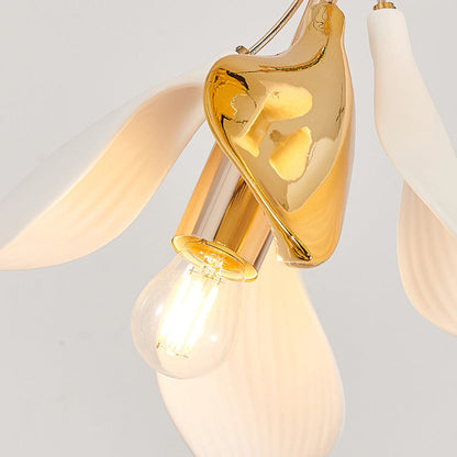 Staircase Chandelier Ceramic Flower Gold Iron E27 Vintage 4-30 Head Warm White