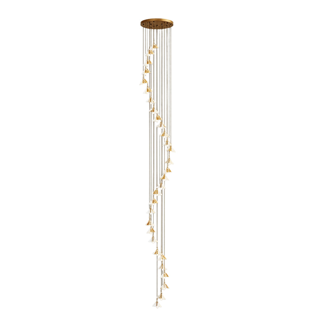 Staircase Chandelier Ceramic Flower Gold Iron E27 Vintage 4-30 Head Warm White