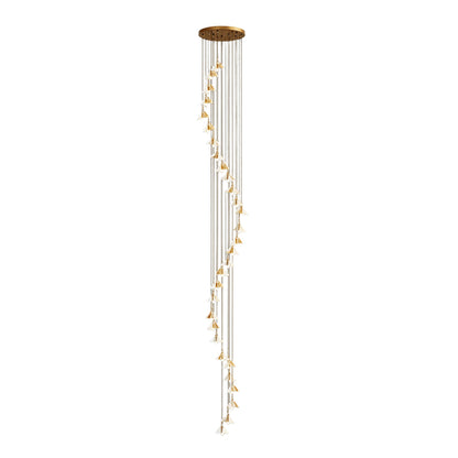 Staircase Chandelier Ceramic Flower Gold Iron E27 Vintage 4-30 Head Warm White