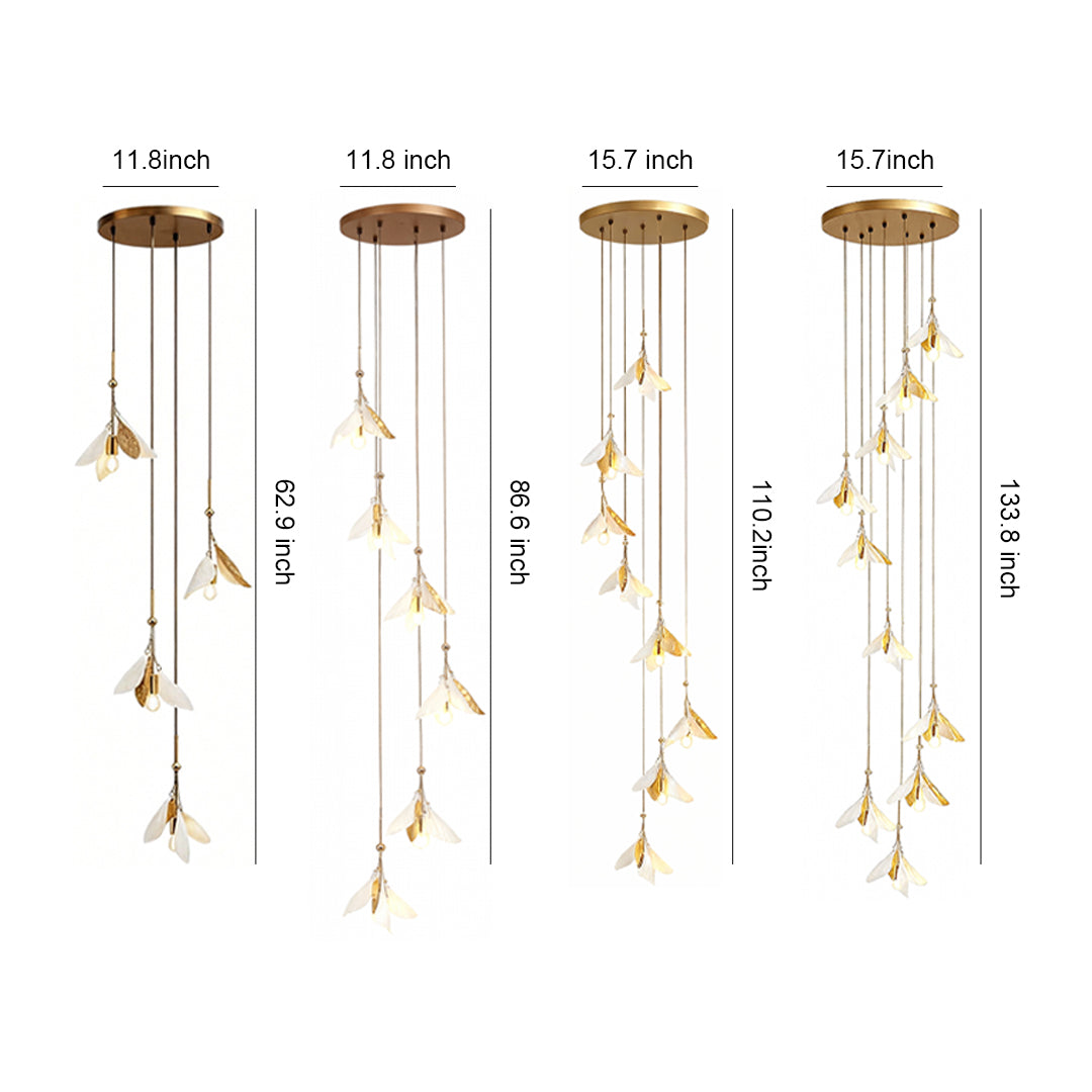 Staircase Chandelier Ceramic Flower Gold Iron E27 Vintage 4-30 Head Warm White