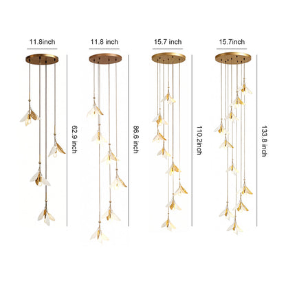 Staircase Chandelier Ceramic Flower Gold Iron E27 Vintage 4-30 Head Warm White