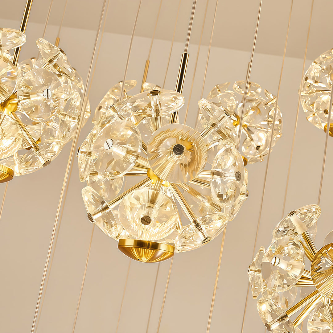 Staircase Chandelier Gold Crystal Ball Spiral LED 1-30 Head 3000K Warm White