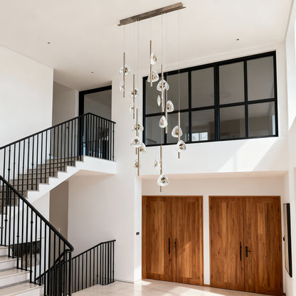 Staircase Chandelier Aluminium Crystal 20-Head Staggered Asymmetric Cascade Integrated LED Terracotta Gold Modern 3-Step Colour Temperature