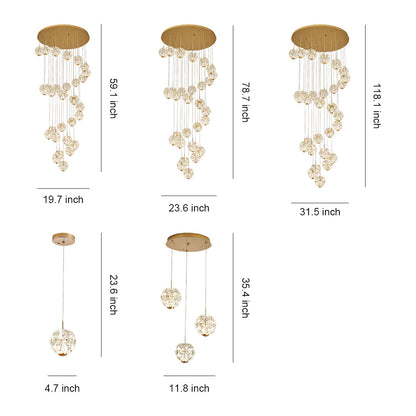 Staircase Chandelier Gold Crystal Ball Spiral LED 1-30 Head 3000K Warm White