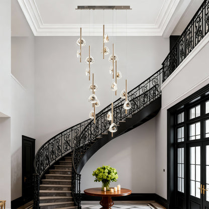 Staircase Chandelier Aluminium Crystal 20-Head Staggered Asymmetric Cascade Integrated LED Terracotta Gold Modern 3-Step Colour Temperature