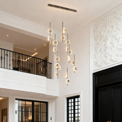 Staircase Chandelier Aluminium Crystal 20-Head Staggered Asymmetric Cascade Integrated LED Terracotta Gold Modern 3-Step Colour Temperature