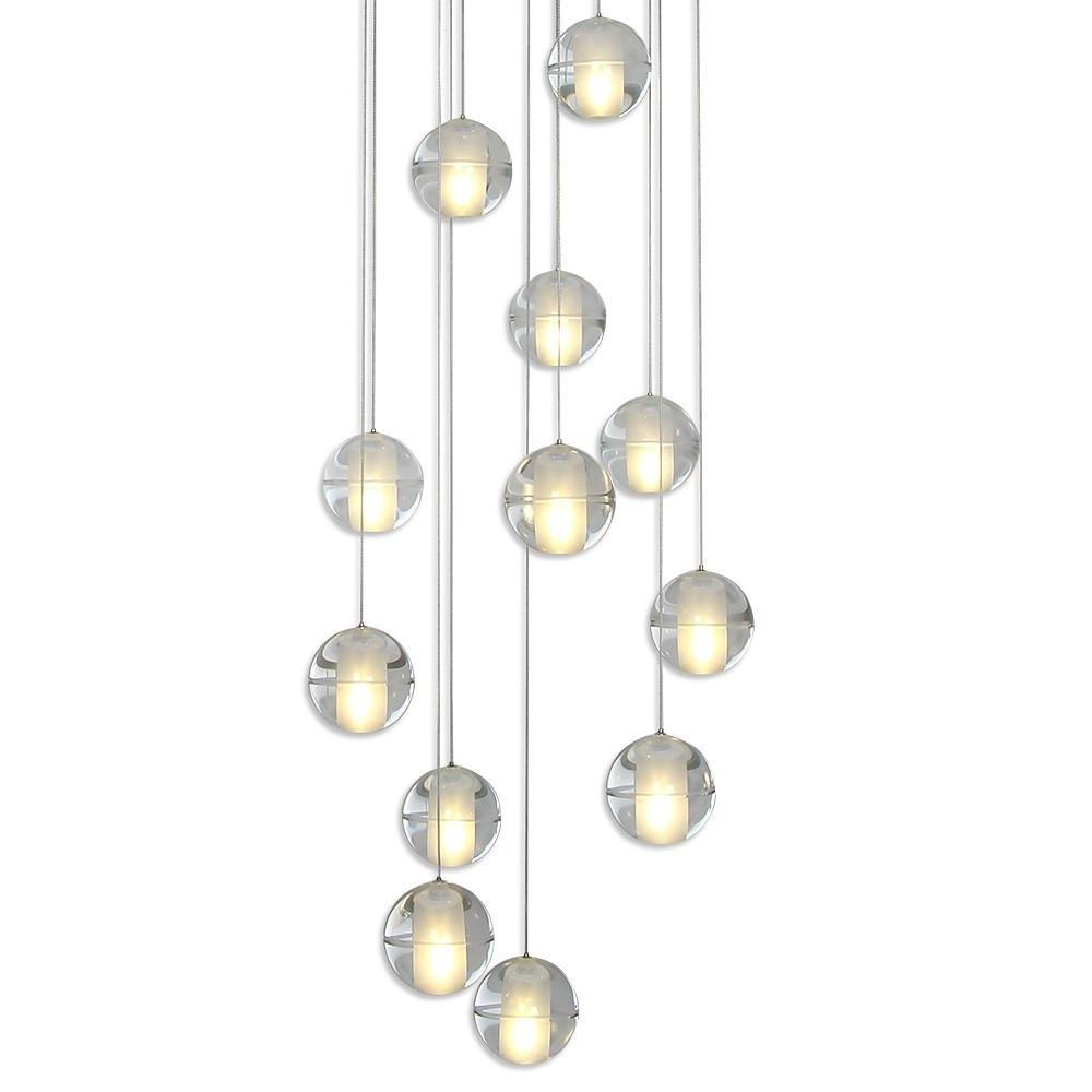 Crystal Ball Staircase Chandelier Electroplated Metal G4 LED 42W 3000K/6000K Clear Bubble 59'' Drop