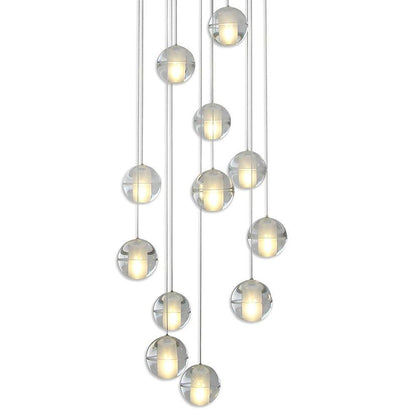 Crystal Ball Staircase Chandelier Electroplated Metal G4 LED 42W 3000K/6000K Clear Bubble 59'' Drop