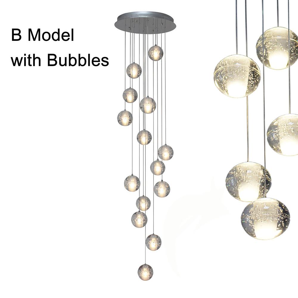 Crystal Ball Staircase Chandelier Electroplated Metal G4 LED 42W 3000K/6000K Clear Bubble 59'' Drop