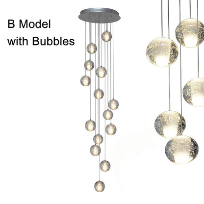 Crystal Ball Staircase Chandelier Electroplated Metal G4 LED 42W 3000K/6000K Clear Bubble 59'' Drop