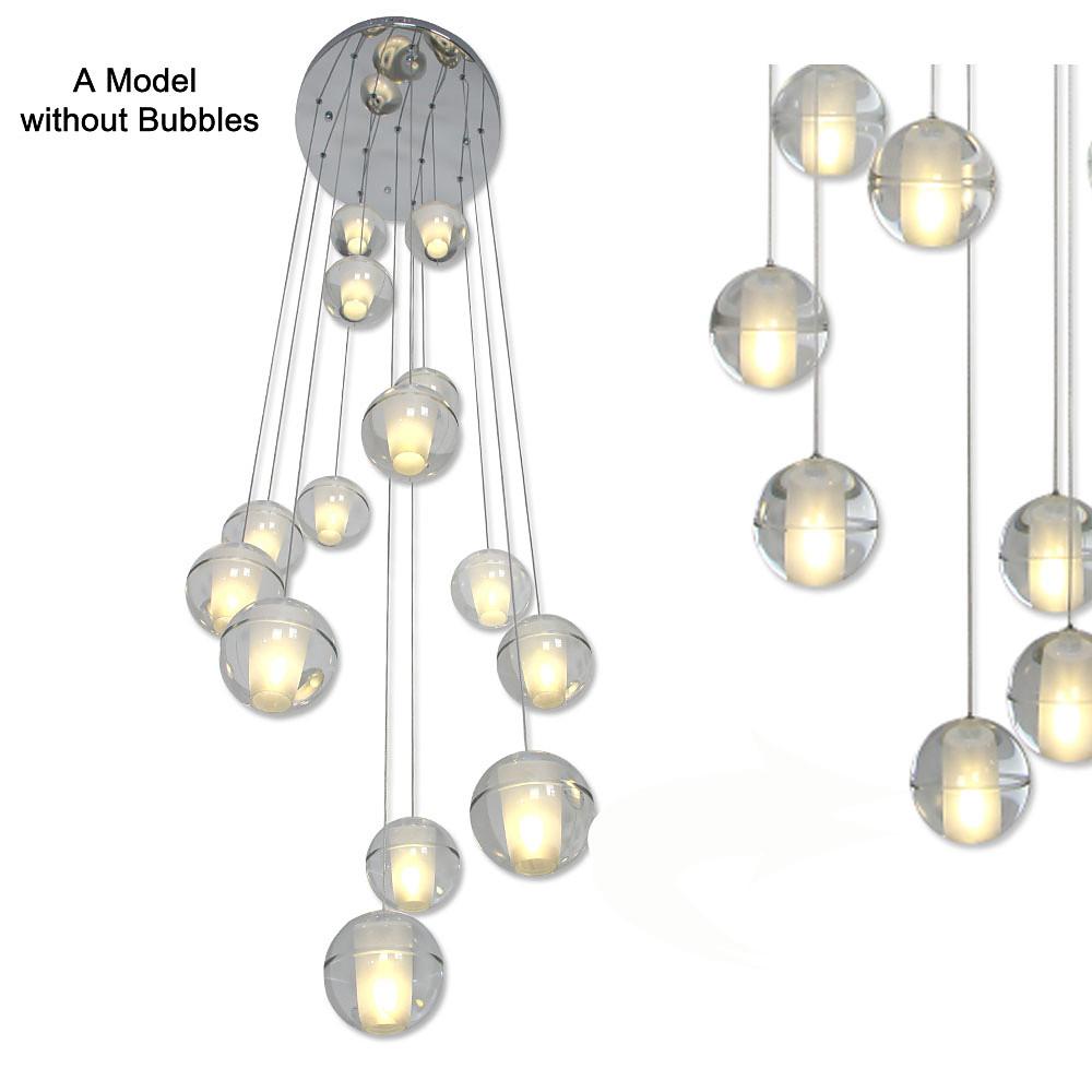 Crystal Ball Staircase Chandelier Electroplated Metal G4 LED 42W 3000K/6000K Clear Bubble 59'' Drop