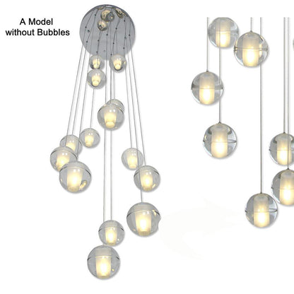 Crystal Ball Staircase Chandelier Electroplated Metal G4 LED 42W 3000K/6000K Clear Bubble 59'' Drop