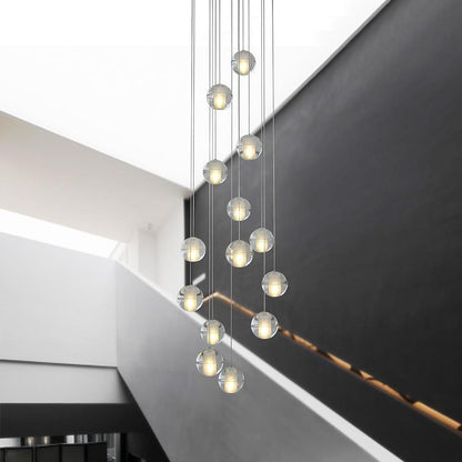 Crystal Ball Staircase Chandelier Electroplated Metal G4 LED 42W 3000K/6000K Clear Bubble 59'' Drop