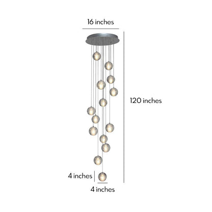 Crystal Ball Staircase Chandelier Electroplated Metal G4 LED 42W 3000K/6000K Clear Bubble 59'' Drop