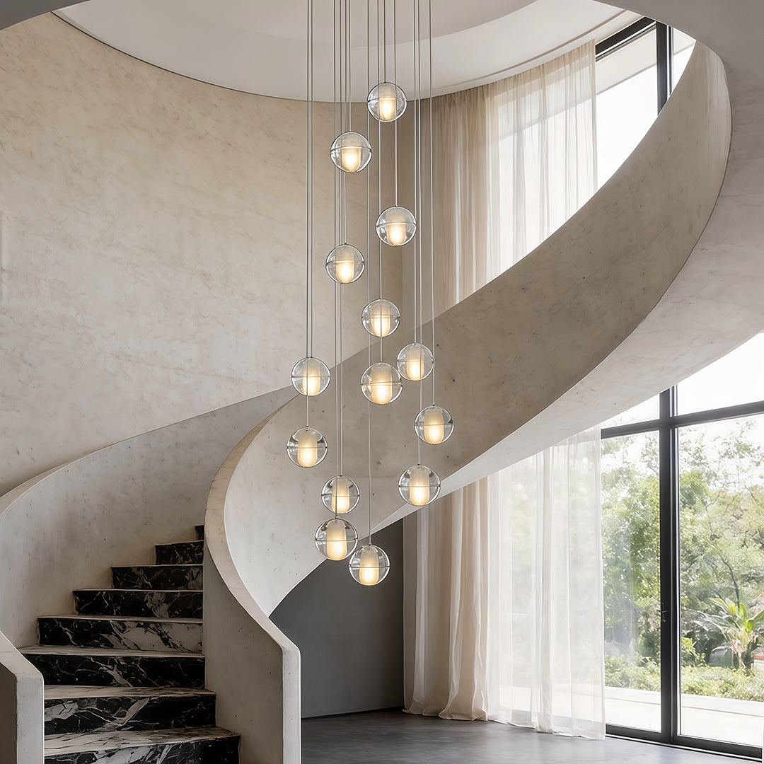 Crystal Ball Staircase Chandelier Electroplated Metal G4 LED 42W 3000K/6000K Clear Bubble 59'' Drop