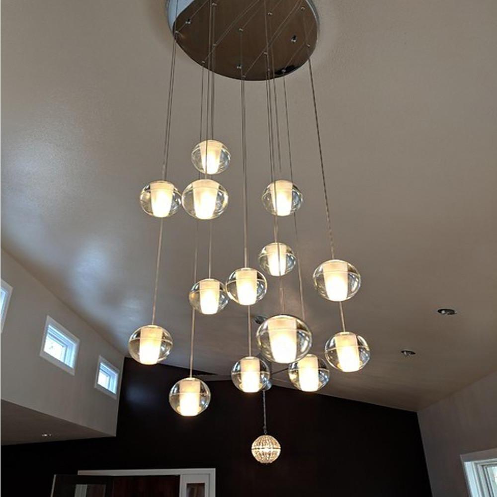 Crystal Ball Staircase Chandelier Electroplated Metal G4 LED 42W 3000K/6000K Clear Bubble 59'' Drop