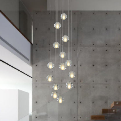 Crystal Ball Staircase Chandelier Electroplated Metal G4 LED 42W 3000K/6000K Clear Bubble 59'' Drop