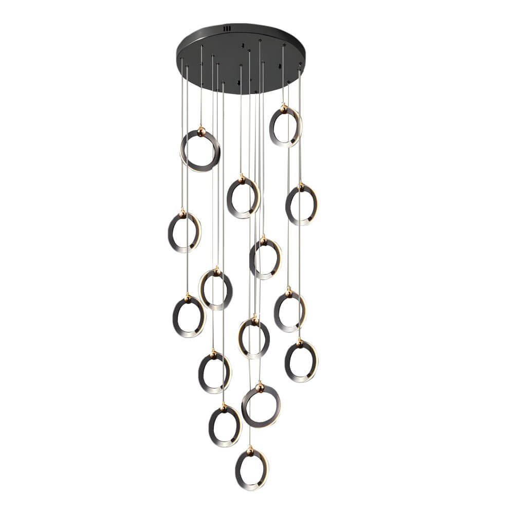 Silicone Ring Cluster Staircase Chandelier Black Gold Stainless Steel Dimmable 3000K–6000K Remote 7 Configurations