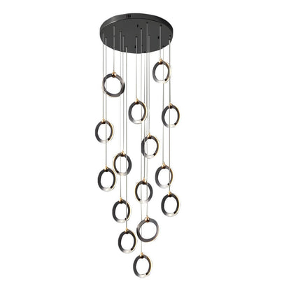 Silicone Ring Cluster Staircase Chandelier Black Gold Stainless Steel Dimmable 3000K–6000K Remote 7 Configurations