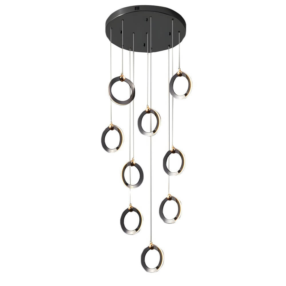 Silicone Ring Cluster Staircase Chandelier Black Gold Stainless Steel Dimmable 3000K–6000K Remote 7 Configurations