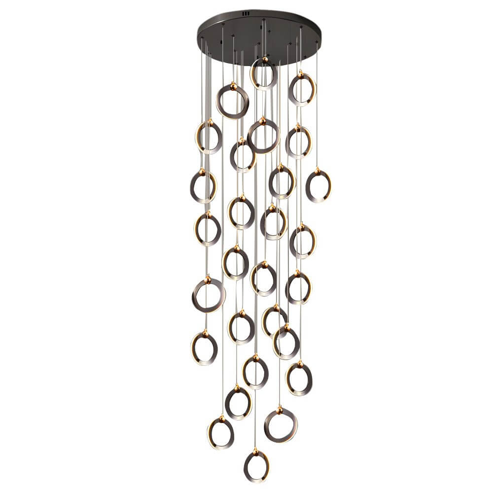 Silicone Ring Cluster Staircase Chandelier Black Gold Stainless Steel Dimmable 3000K–6000K Remote 7 Configurations