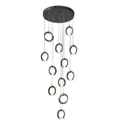 Silicone Ring Cluster Staircase Chandelier Black Gold Stainless Steel Dimmable 3000K–6000K Remote 7 Configurations