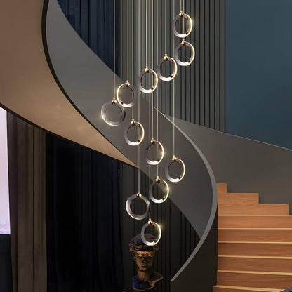 Silicone Ring Cluster Staircase Chandelier Black Gold Stainless Steel Dimmable 3000K–6000K Remote 7 Configurations